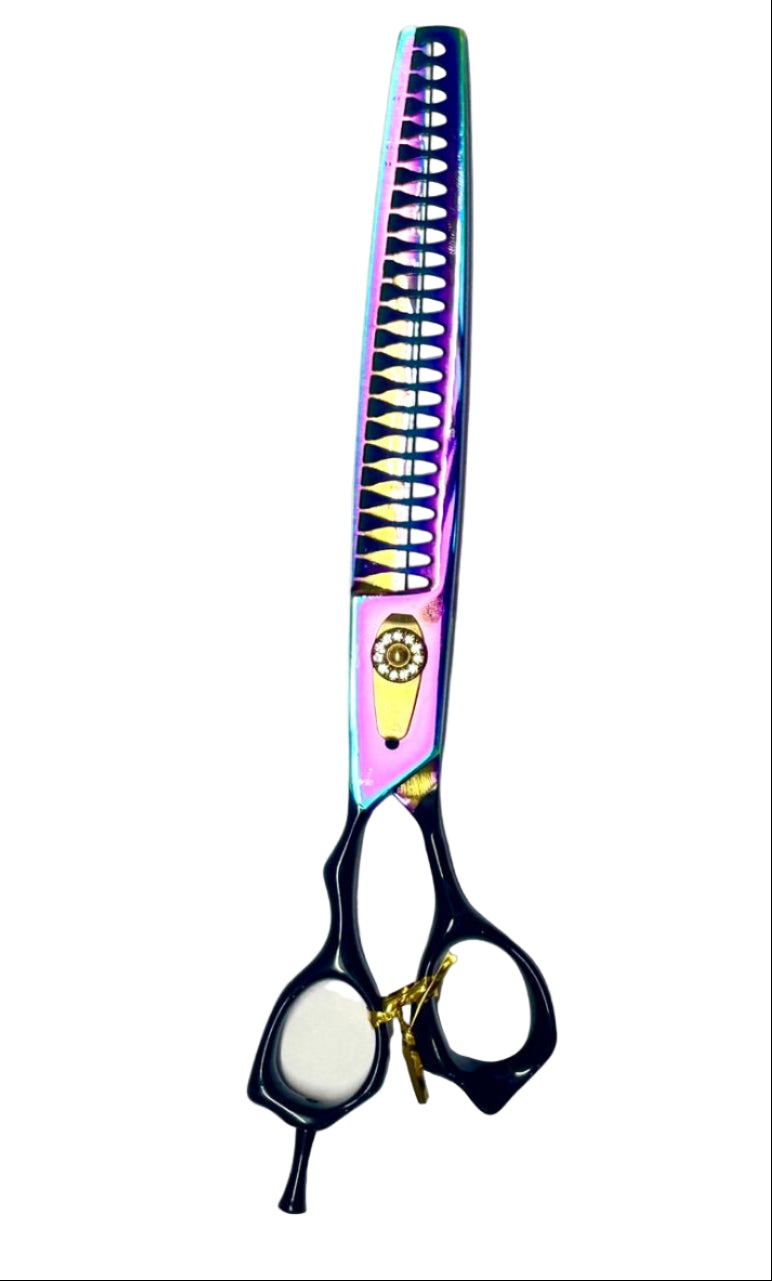 Groom Straight Fishbone Chunker 8" Pro Pet Grooming Shears | Japanese 440C Steel | Rainbow Titanium Finish