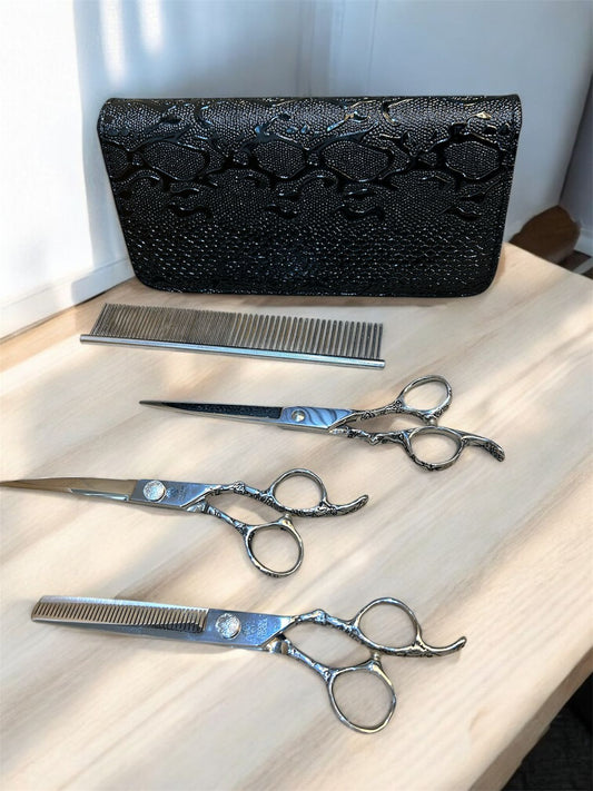 Professional 9Cr Stainless Steel Pet Grooming Scissor Set with Safety Round Tips (Set of 4)