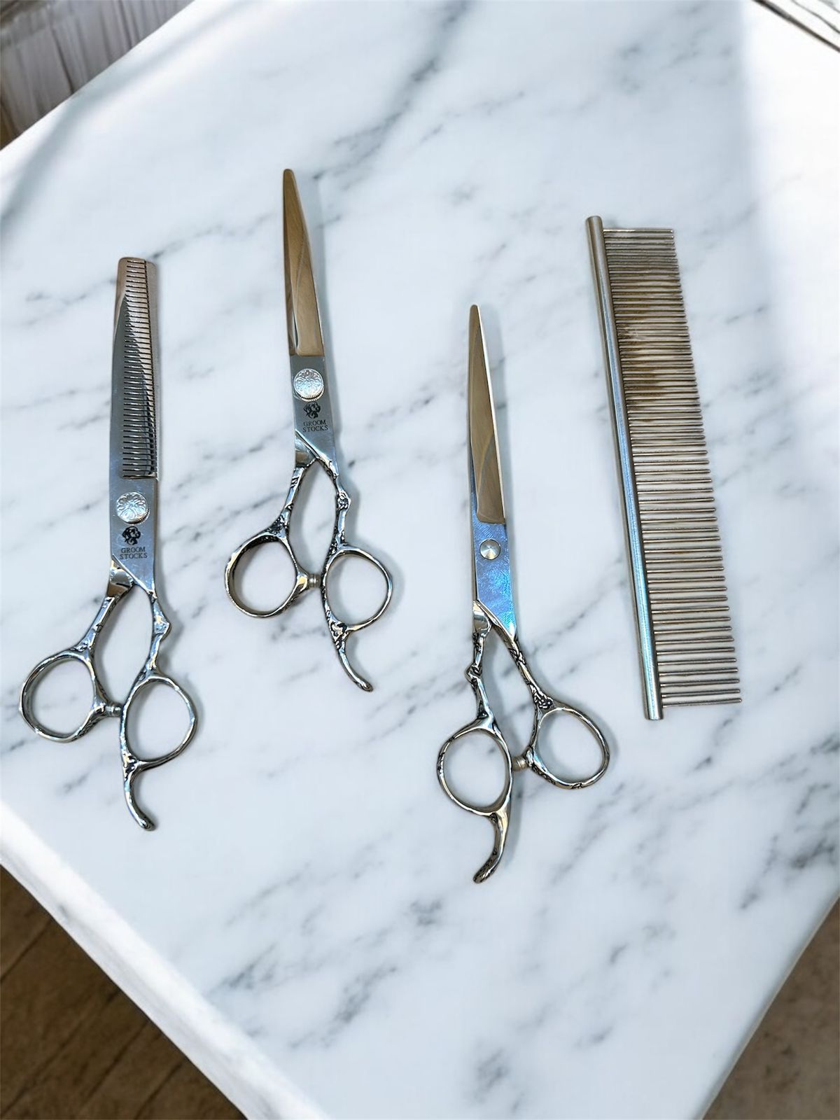 Professional 9Cr Stainless Steel Pet Grooming Scissor Set with Safety Round Tips (Set of 4)