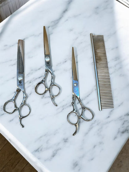 Professional 9Cr Stainless Steel Pet Grooming Scissor Set with Safety Round Tips (Set of 4)