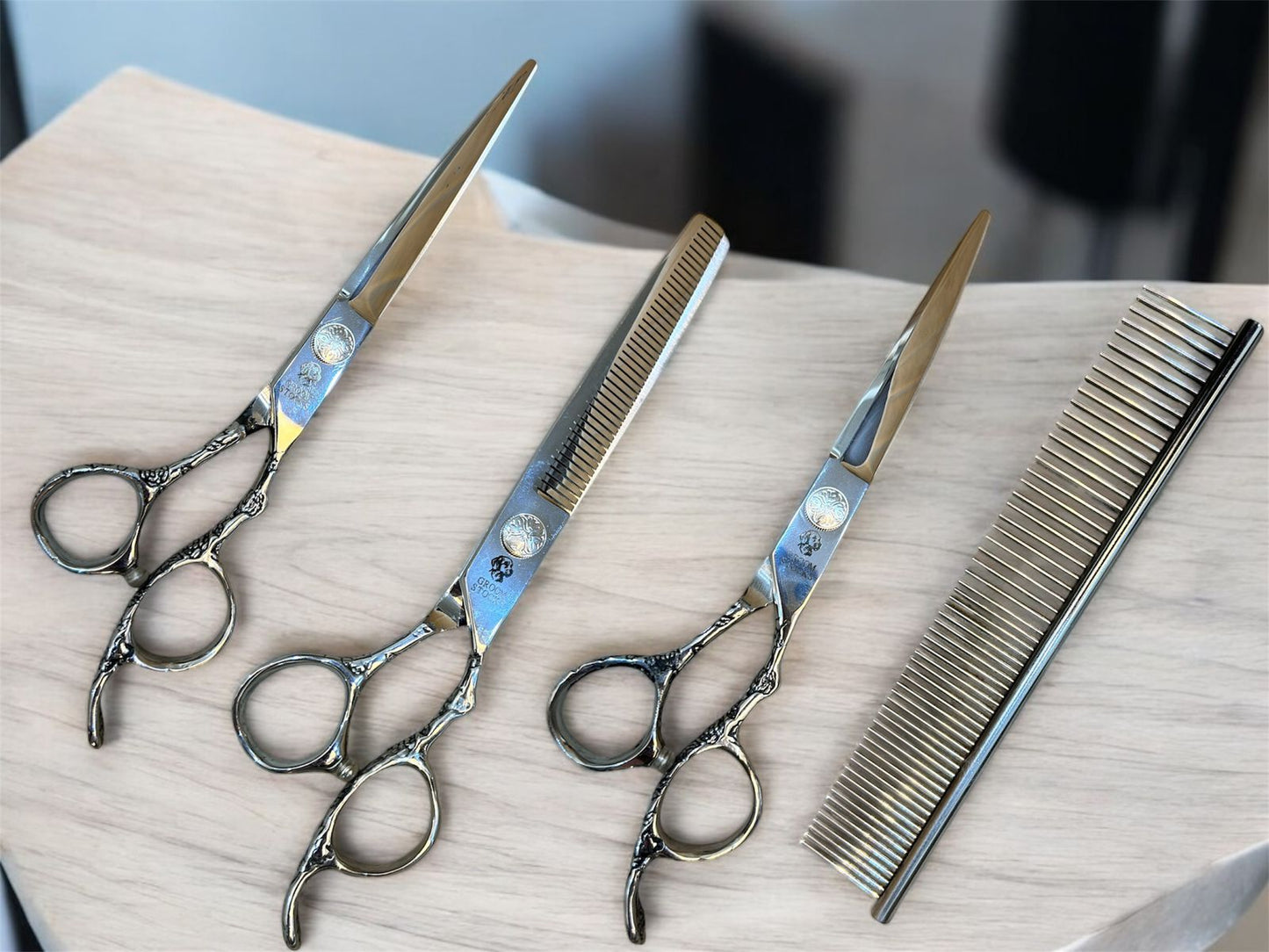 Professional 9Cr Stainless Steel Pet Grooming Scissor Set with Safety Round Tips (Set of 4)