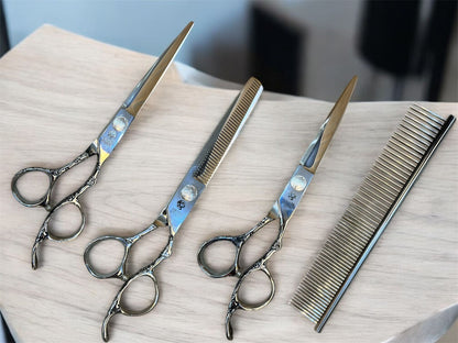 Professional 9Cr Stainless Steel Pet Grooming Scissor Set with Safety Round Tips (Set of 4)