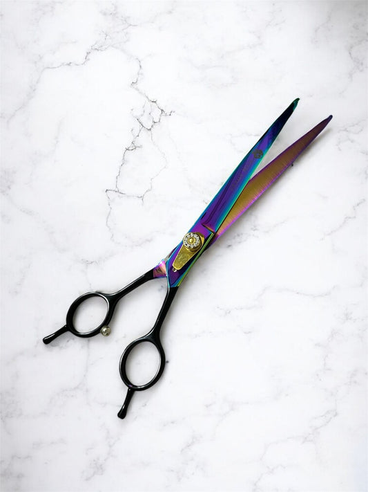 Groom Curve 8" Pro Pet Grooming Shears | Japanese 440C Steel | Rainbow Titanium Finish