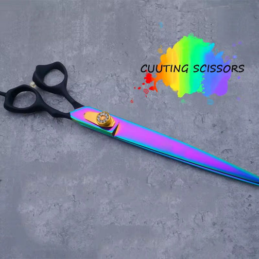 Groom Straight 8" Pro Pet Grooming Shears | Japanese 440C Steel | Rainbow Titanium Finish