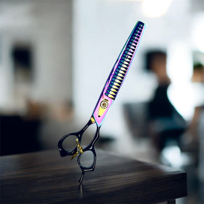 Groom Straight Fishbone Chunker 8" Pro Pet Grooming Shears | Japanese 440C Steel | Rainbow Titanium Finish