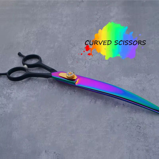 Groom Curve 8" Pro Pet Grooming Shears | Japanese 440C Steel | Rainbow Titanium Finish